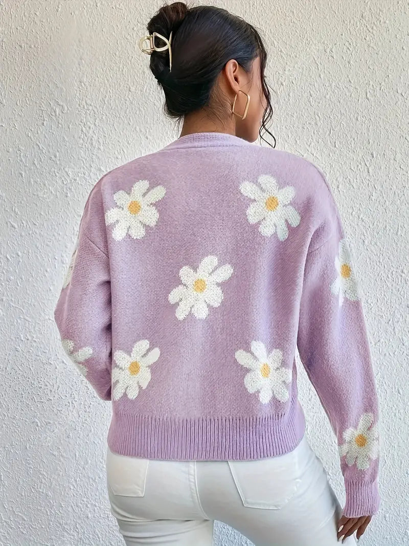 Strickpullover mit Blumenmuster und langen Ärmeln Für Frauen