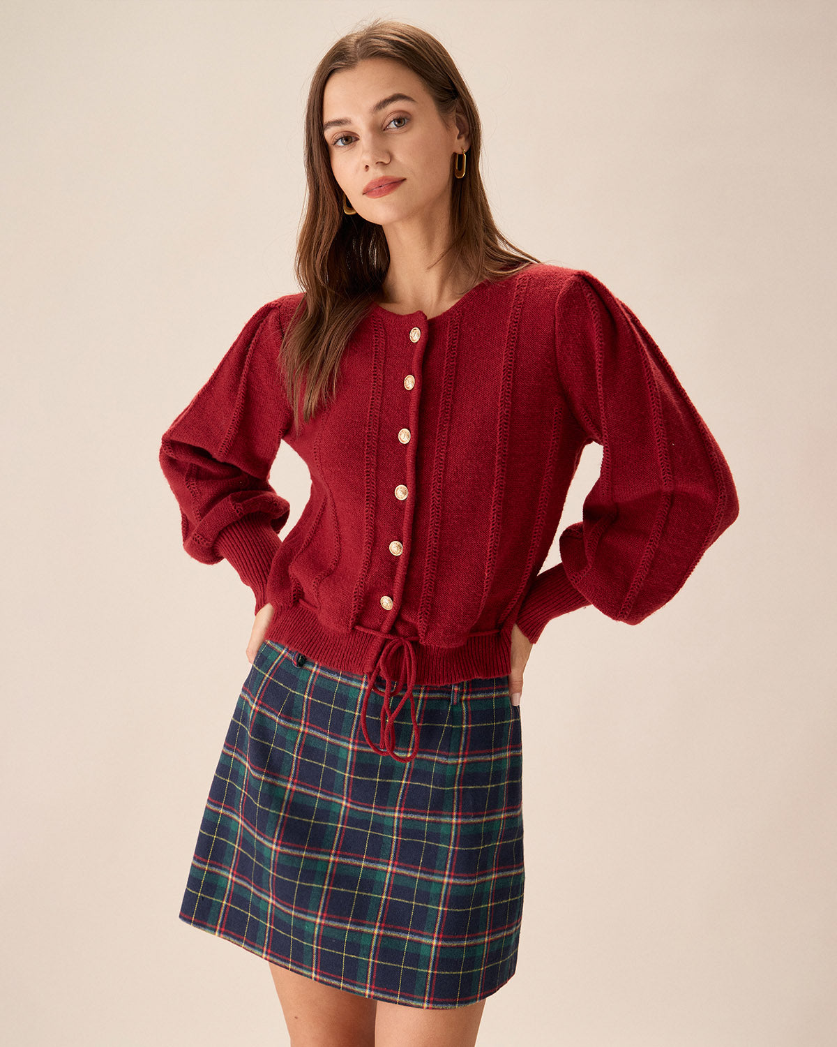 Marla | Roter Cardigan mit Puffärmeln