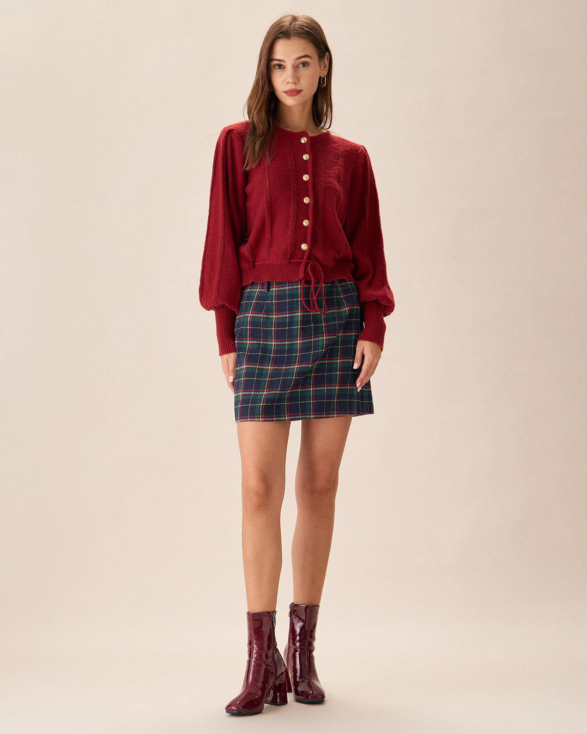Marla | Roter Cardigan mit Puffärmeln