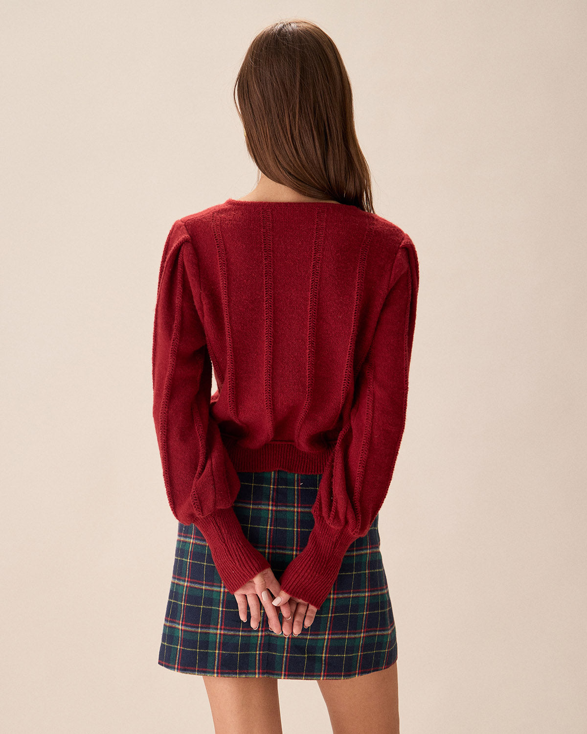 Marla | Roter Cardigan mit Puffärmeln