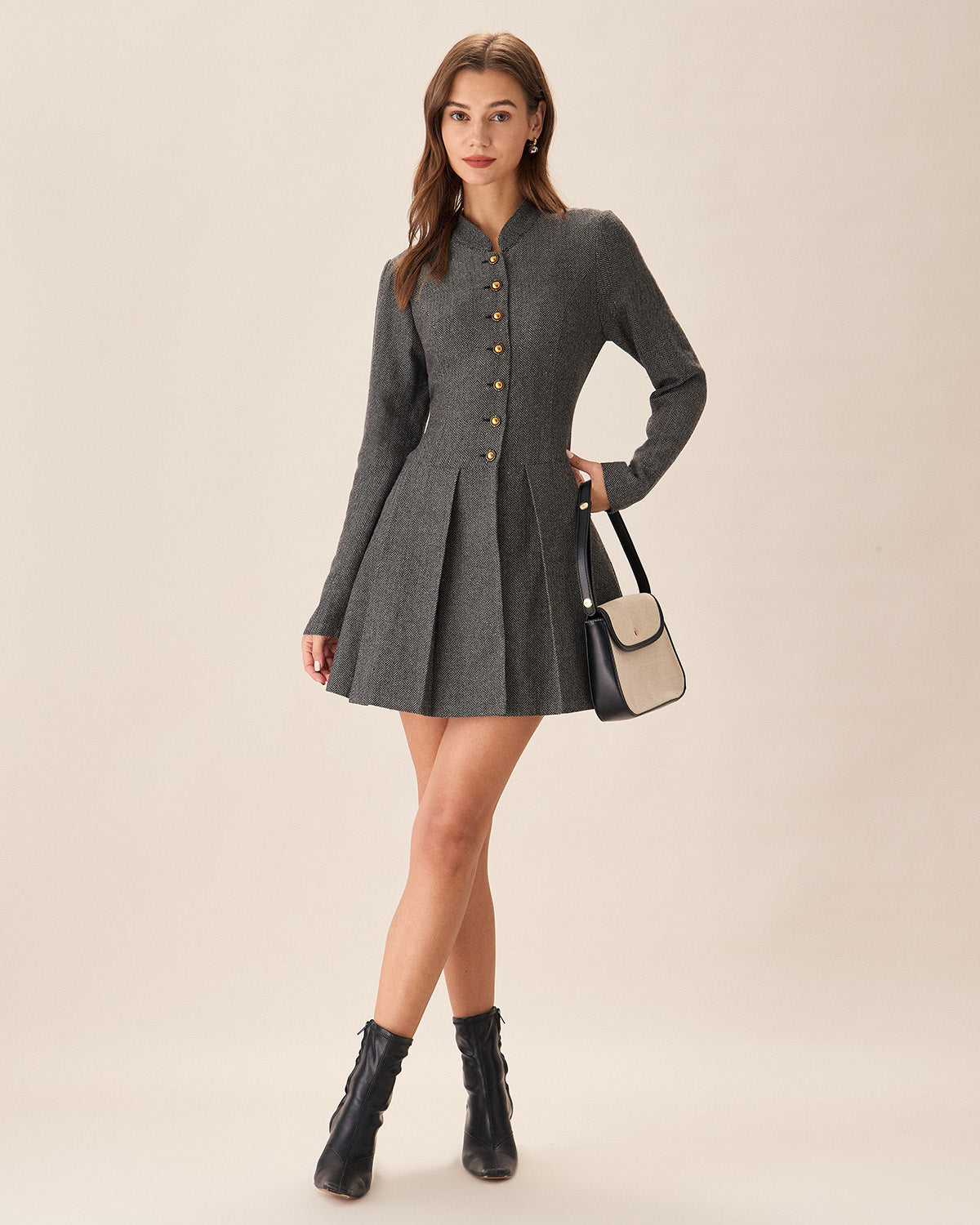 Addilyn | Falten Mini Kleid Grau