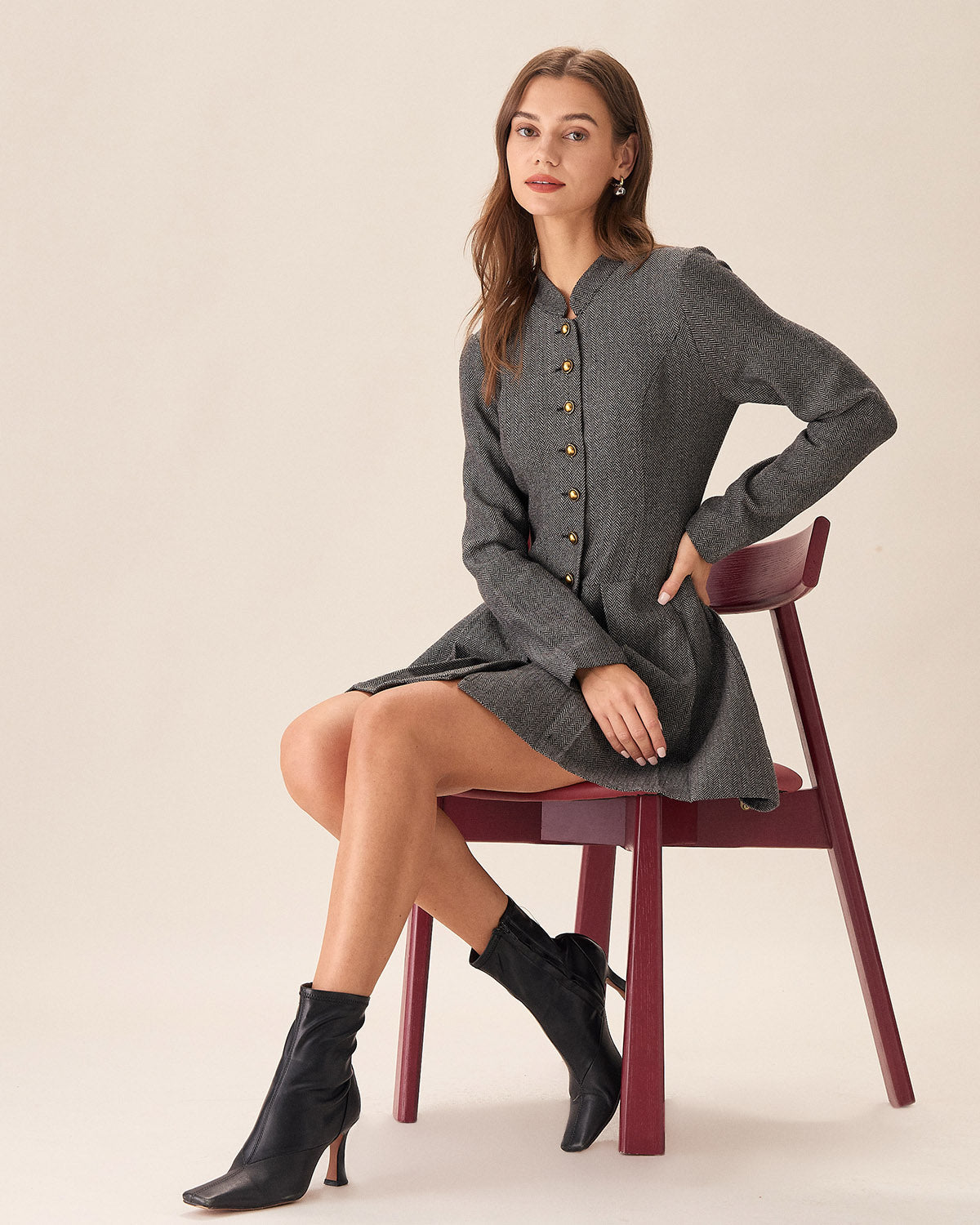 Addilyn | Falten Mini Kleid Grau