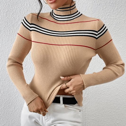 Slim Fit Strick Rollkragenpullover Mit Streifen Für Frauen